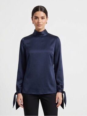 Ted Baker London Elegant Navy Blouse with Tie Details